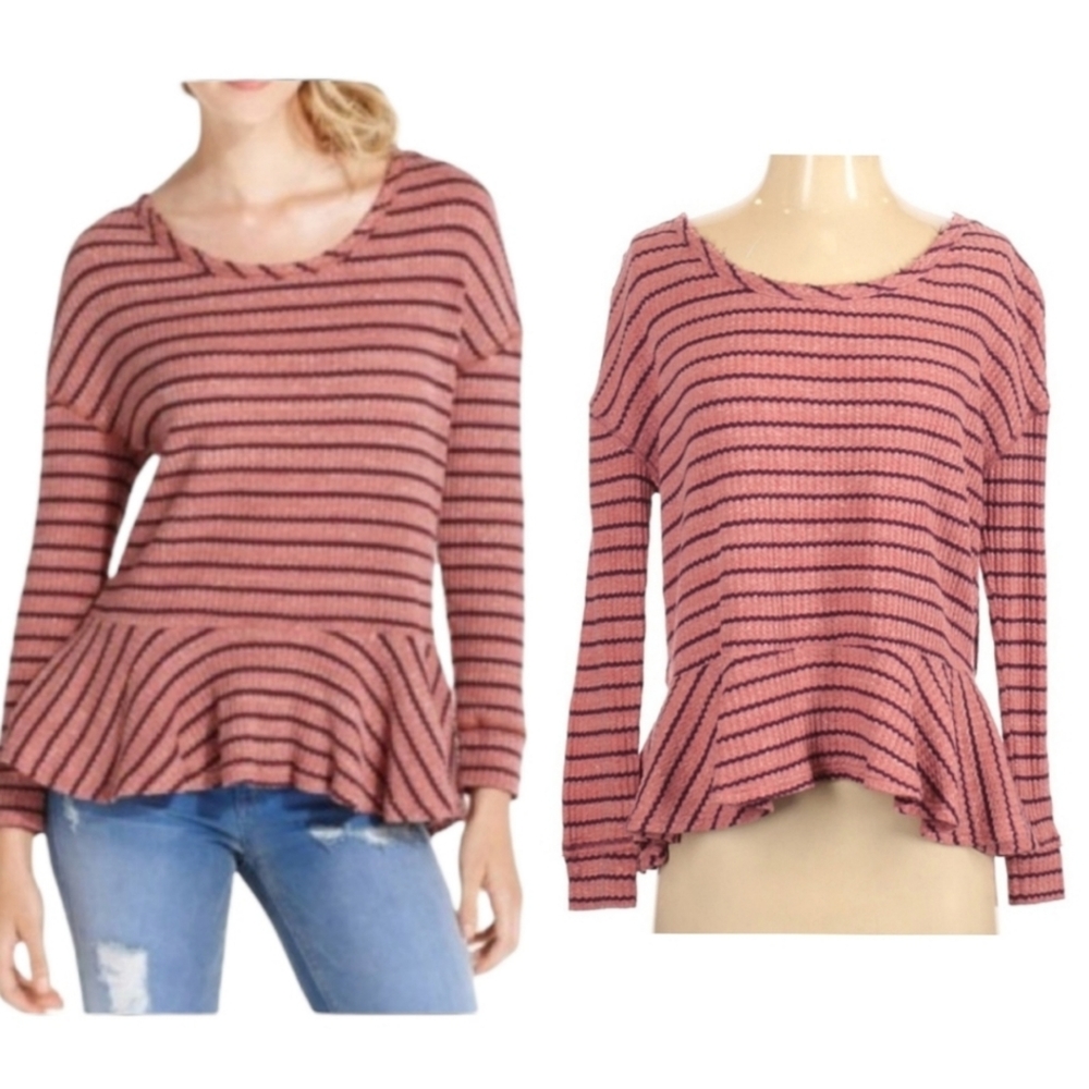 Free People / We The Free Stripe Long Sleeve Thermal‎ Tee Top Size S